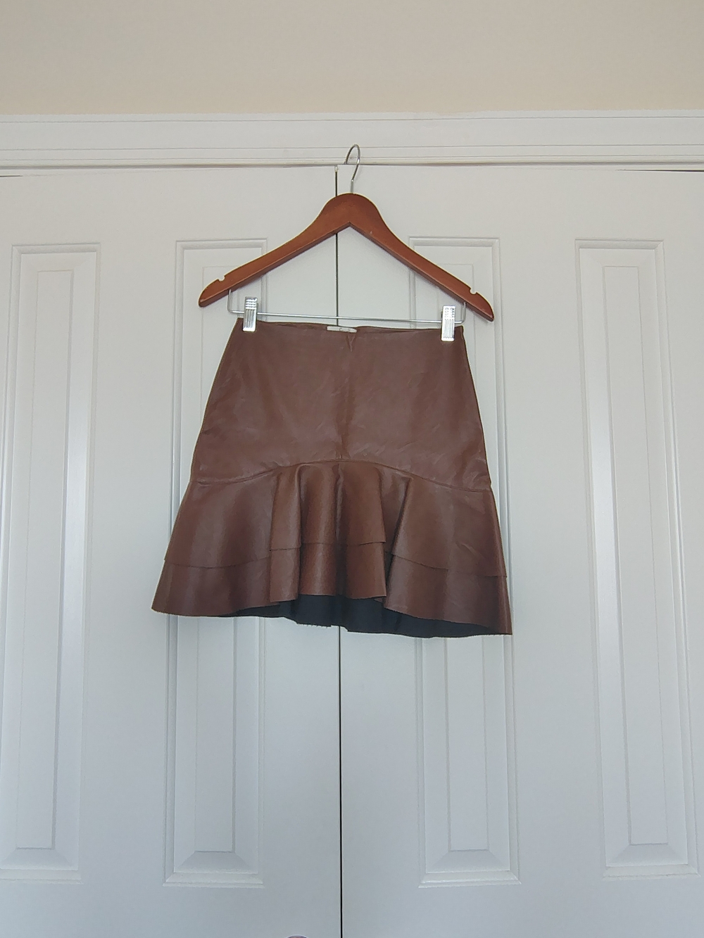 Faux Leather Ruffle Hem Skirt